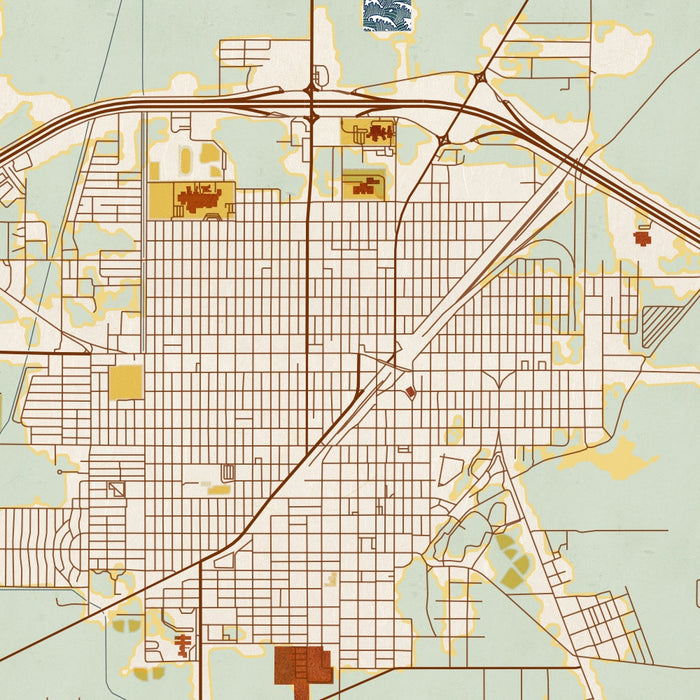 Fort Stockton Texas Map Print in Woodblock Style Zoomed In Close Up Showing Details