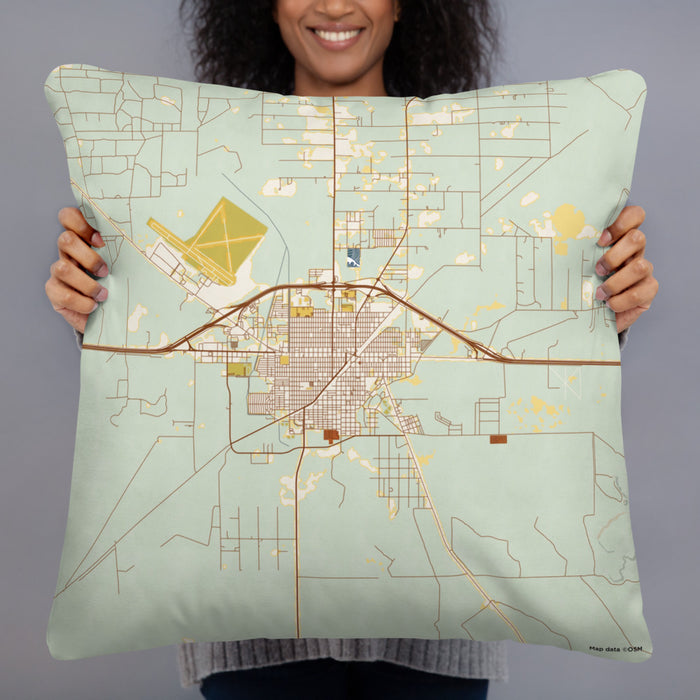 Person holding 22x22 Custom Fort Stockton Texas Map Throw Pillow in Woodblock