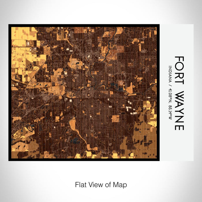 Rendered View of Fort Wayne Indiana Map on 20oz Stainless Steel Insulated Bottle with Bamboo Top with printed ember style map