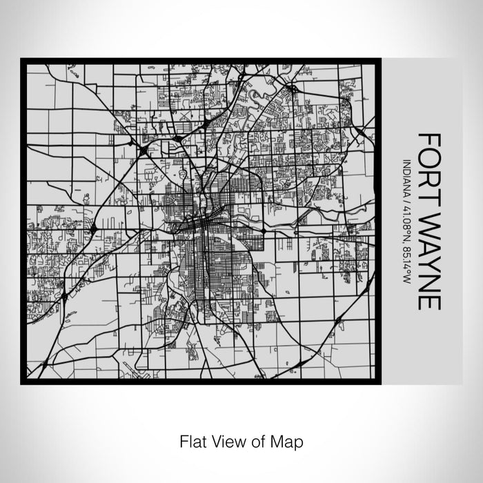 Rendered View of Fort Wayne Indiana Map on 20oz Stainless Steel Insulated Bottle with Bamboo Top with printed Tactile Lines Map in Black