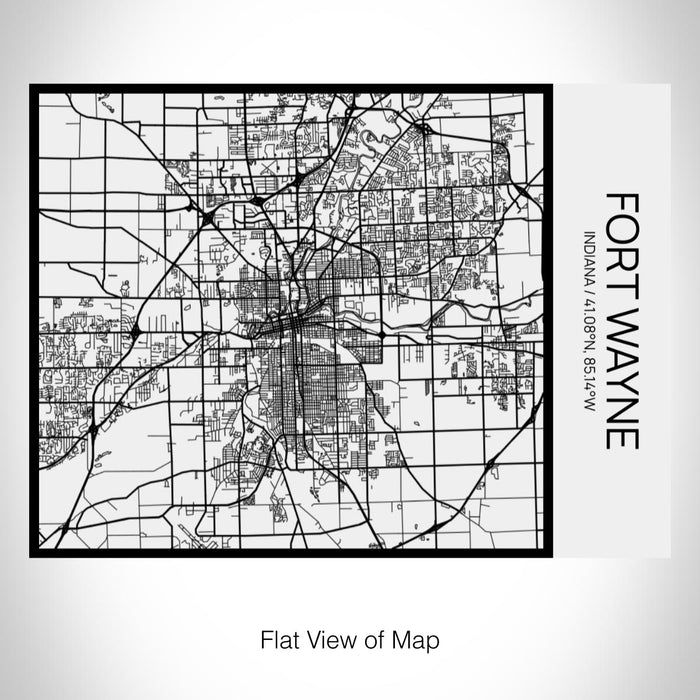 Rendered View of Fort Wayne Indiana Map on 20oz Stainless Steel Insulated Bottle with Bamboo Top in Matte White with printed Tactile Lines Map in Black