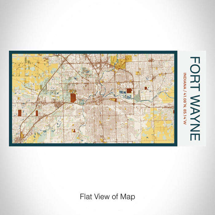 Rendered View of Fort Wayne Indiana Map on 17oz Stainless Steel Insulated Bottle with printed woodblock style map