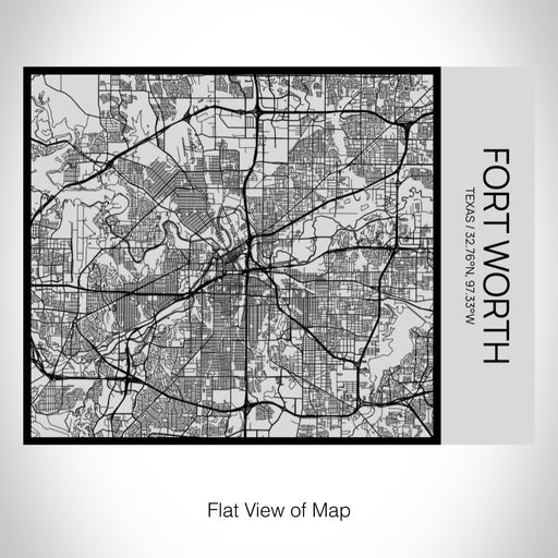 Rendered View of Fort Worth Texas Map on 20oz Stainless Steel Insulated Bottle with Bamboo Top with printed Tactile Lines Map in Black