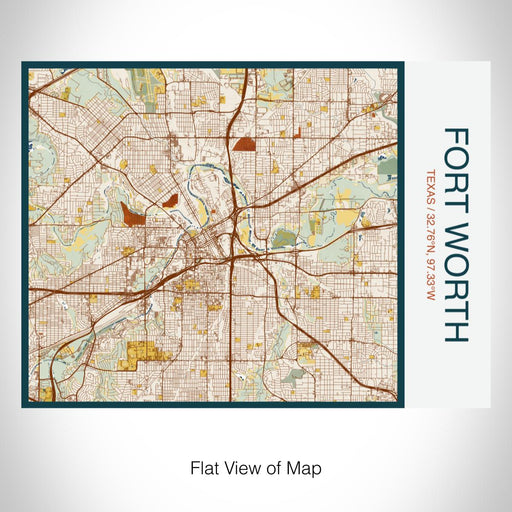 Rendered View of Fort Worth Texas Map on 20oz Stainless Steel Insulated Bottle with Bamboo Top with printed woodblock style map