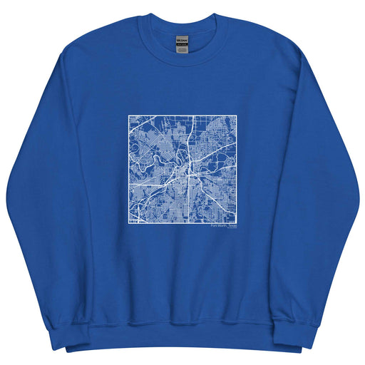 Fort Worth Texas  Map Unisex Crewneck Sweater with City inscription in Royal Blue