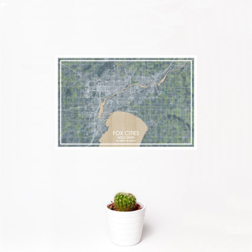 12x18 Fox Cities Wisconsin Map Print Landscape Orientation in Afternoon Style With Small Cactus Plant in White Planter