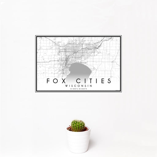 12x18 Fox Cities Wisconsin Map Print Landscape Orientation in Classic Style With Small Cactus Plant in White Planter