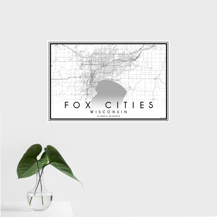 16x24 Fox Cities Wisconsin Map Print Landscape Orientation in Classic Style With Tropical Plant Leaves in Water