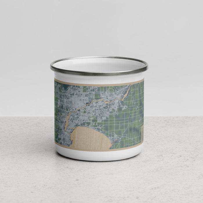 Front View Custom Fox Cities Wisconsin Map Enamel Mug in Afternoon