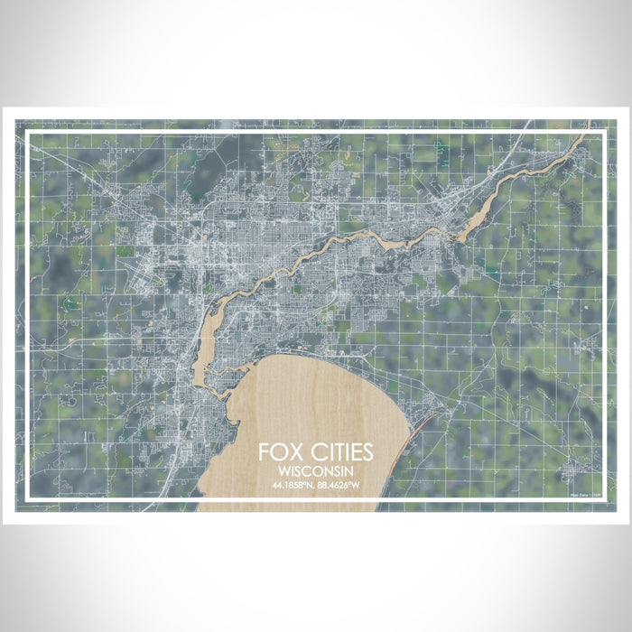 Fox Cities Wisconsin Map Print Landscape Orientation in Afternoon Style With Shaded Background