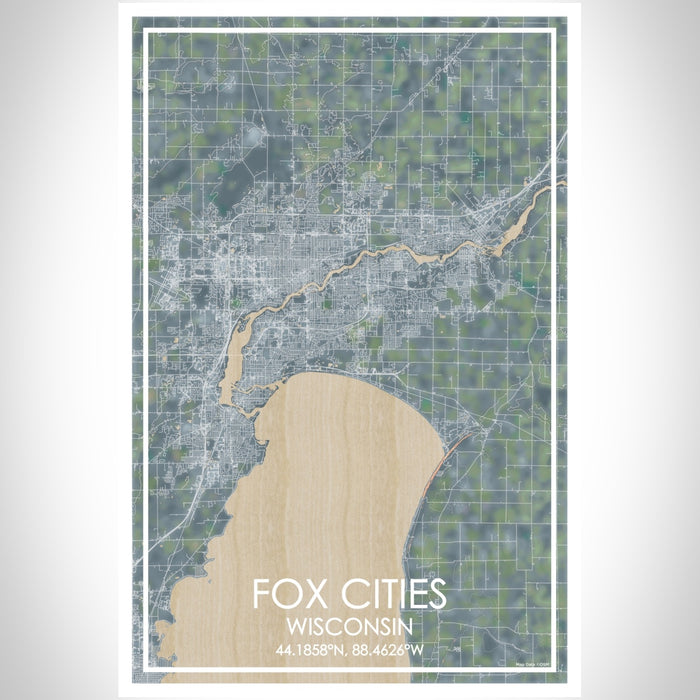 Fox Cities Wisconsin Map Print Portrait Orientation in Afternoon Style With Shaded Background