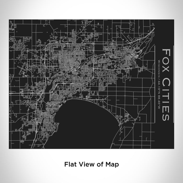 Rendered View of Fox Cities Wisconsin Map Engraving on 20oz Stainless Steel Insulated Bottle with Bamboo Top in Black