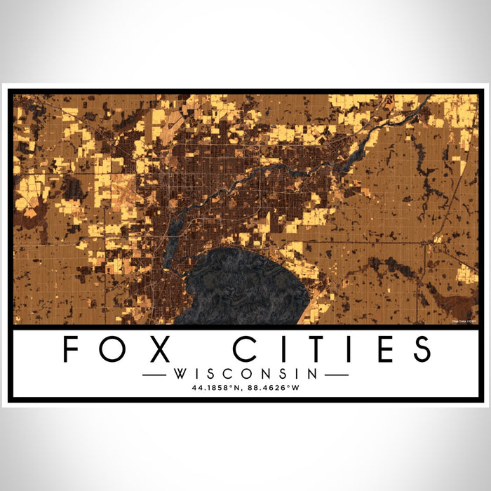 Fox Cities Wisconsin Map Print Landscape Orientation in Ember Style With Shaded Background