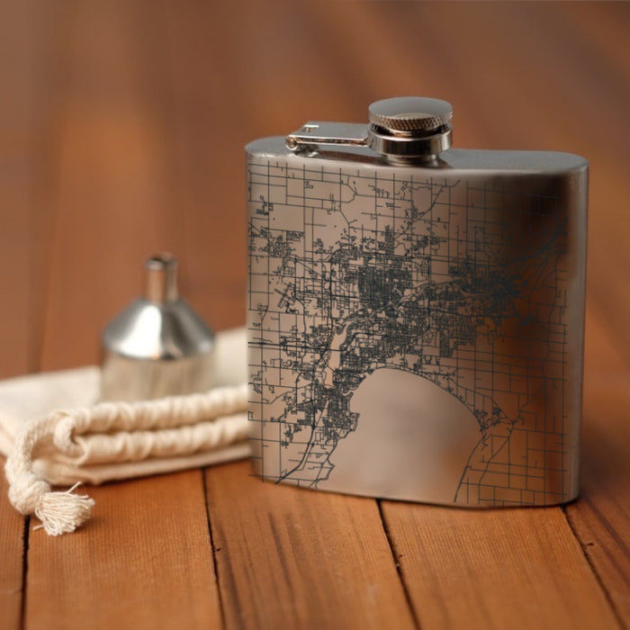 Fox Cities Wisconsin Custom Engraved City Map Inscription Coordinates on 6oz Stainless Steel Flask