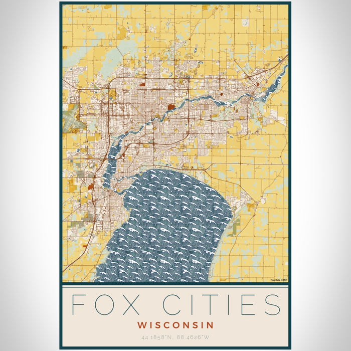 Fox Cities Wisconsin Map Print Portrait Orientation in Woodblock Style With Shaded Background