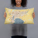 Person holding 20x12 Custom Fox Cities Wisconsin Map Throw Pillow in Woodblock