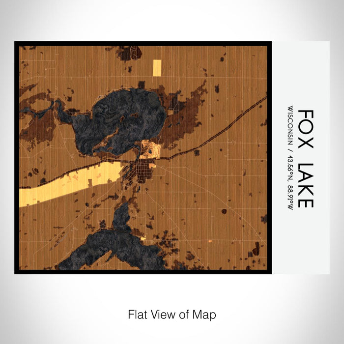 Rendered View of Fox Lake Wisconsin Map on 20oz Stainless Steel Insulated Bottle with Bamboo Top with printed ember style map