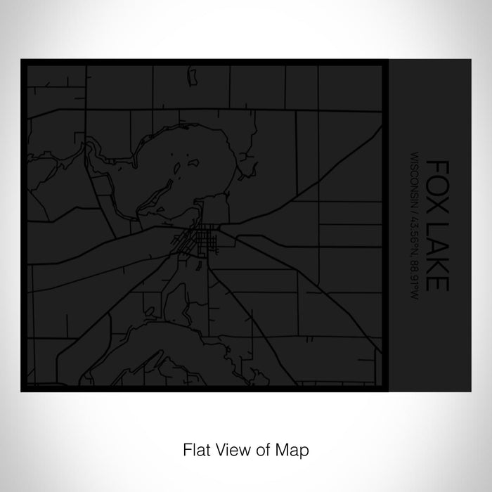 Rendered View of Fox Lake Wisconsin Map on 20oz Stainless Steel Insulated Bottle with Bamboo Top in Matte Black with printed Tactile Lines Map in Black
