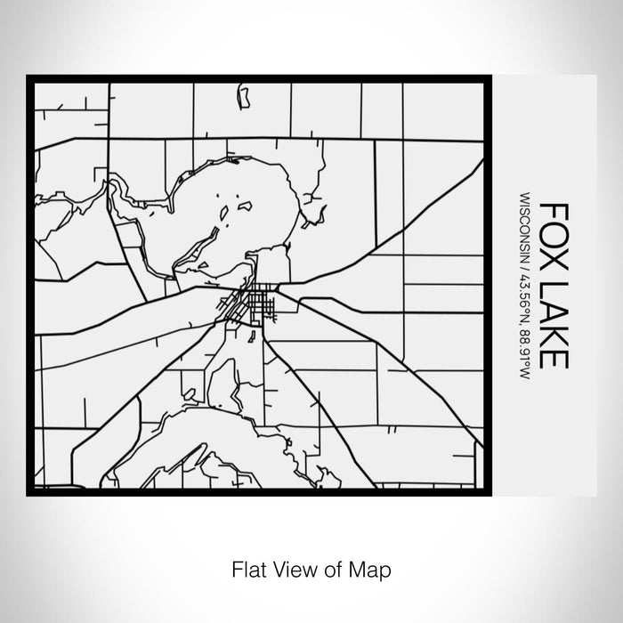 Rendered View of Fox Lake Wisconsin Map on 20oz Stainless Steel Insulated Bottle with Bamboo Top in Matte White with printed Tactile Lines Map in Black