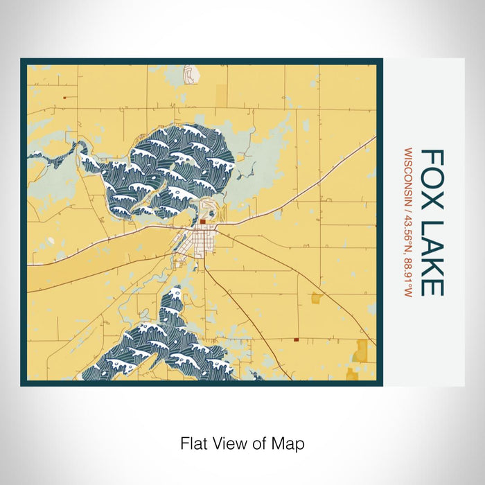 Rendered View of Fox Lake Wisconsin Map on 20oz Stainless Steel Insulated Bottle with Bamboo Top with printed woodblock style map