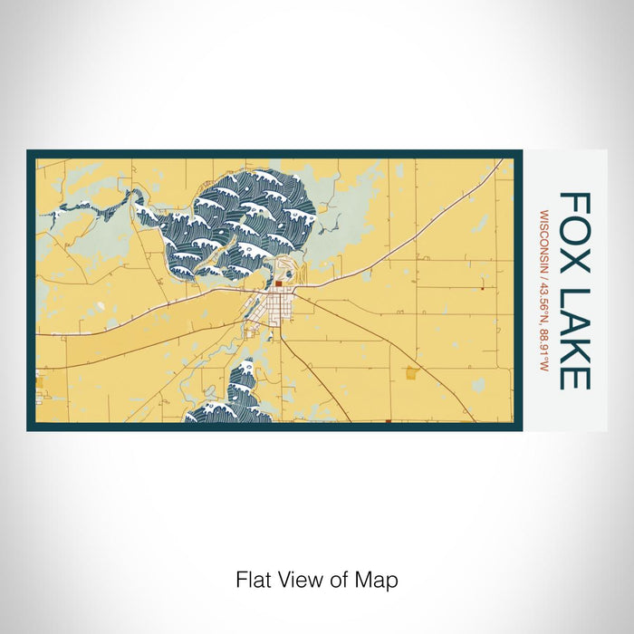 Rendered View of Fox Lake Wisconsin Map on 17oz Stainless Steel Insulated Bottle with printed woodblock style map