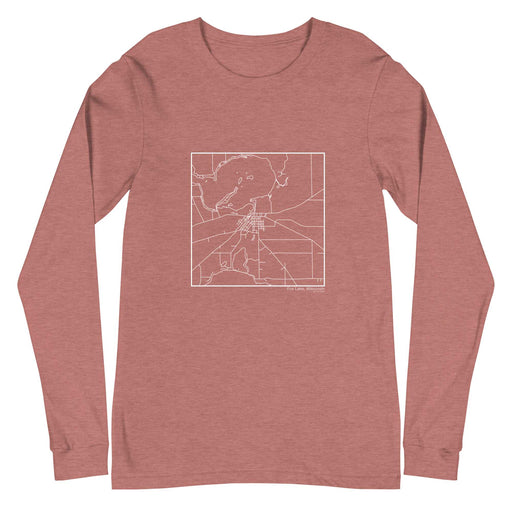 Fox Lake Wisconsin  Map Unisex Long-Sleeve T-shirt with City inscription in Heather Mauve