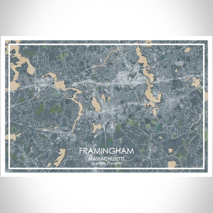 Framingham Massachusetts Map Print Landscape Orientation in Afternoon Style With Shaded Background