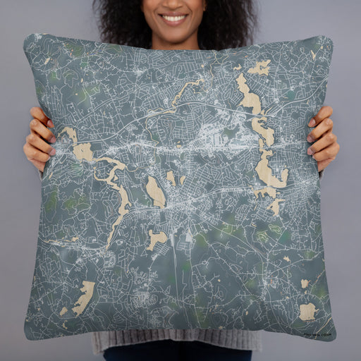 Person holding 22x22 Custom Framingham Massachusetts Map Throw Pillow in Afternoon