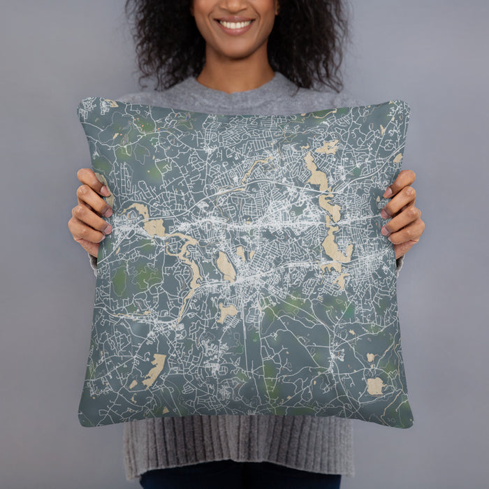 Person holding 18x18 Custom Framingham Massachusetts Map Throw Pillow in Afternoon
