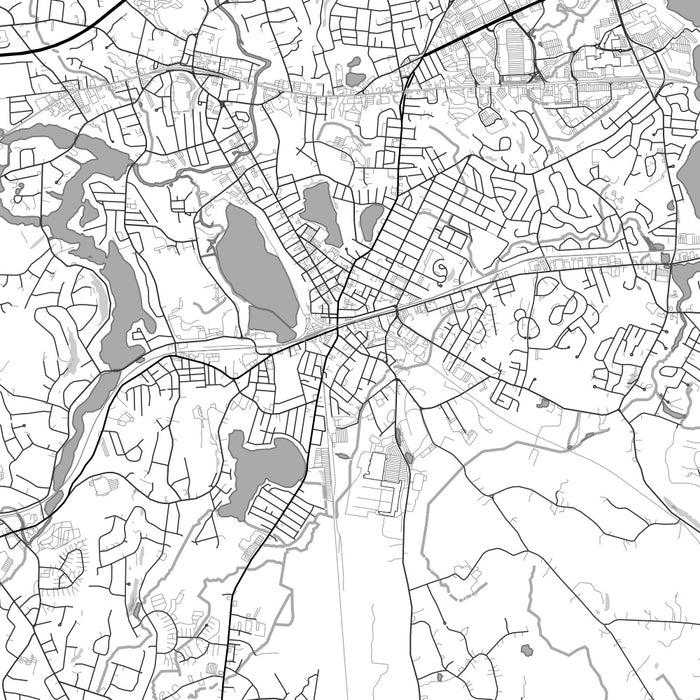 Framingham Massachusetts Map Print in Classic Style Zoomed In Close Up Showing Details
