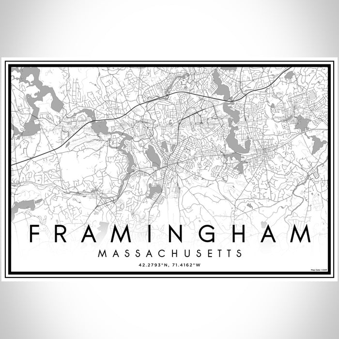 Framingham Massachusetts Map Print Landscape Orientation in Classic Style With Shaded Background