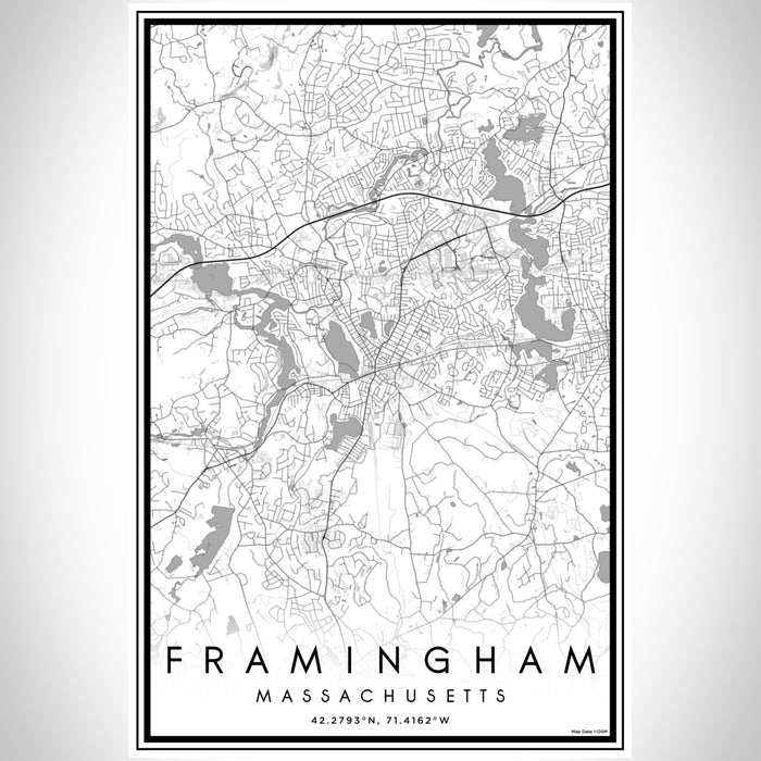 Framingham Massachusetts Map Print Portrait Orientation in Classic Style With Shaded Background