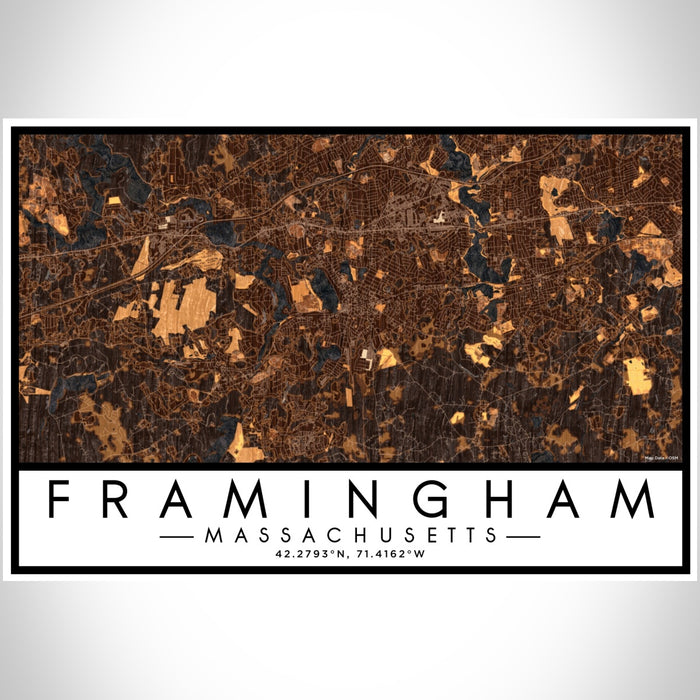 Framingham Massachusetts Map Print Landscape Orientation in Ember Style With Shaded Background