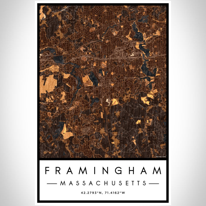 Framingham Massachusetts Map Print Portrait Orientation in Ember Style With Shaded Background