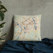 Custom Framingham Massachusetts Map Throw Pillow in Woodblock on Bedding Against Wall