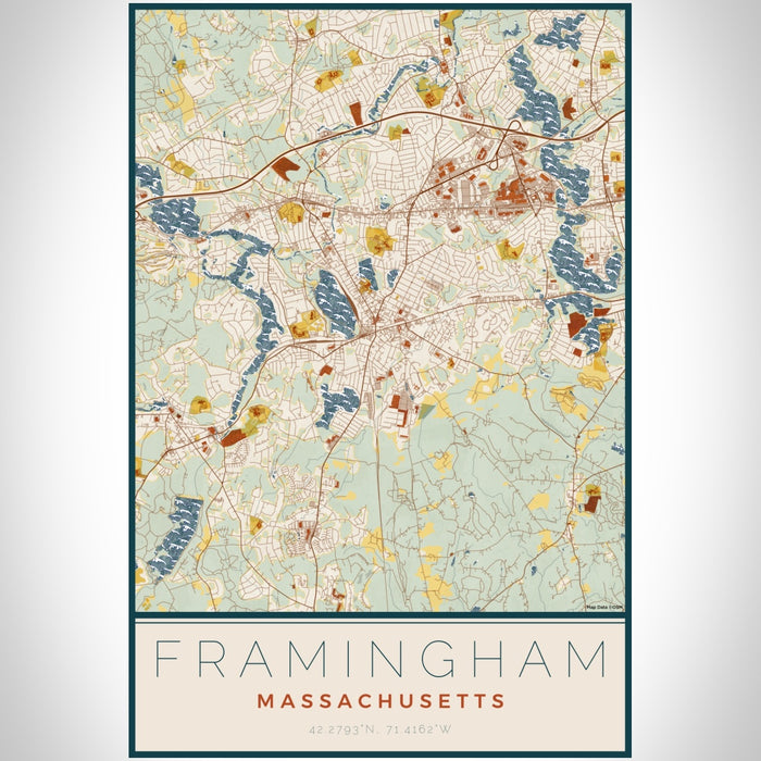 Framingham Massachusetts Map Print Portrait Orientation in Woodblock Style With Shaded Background