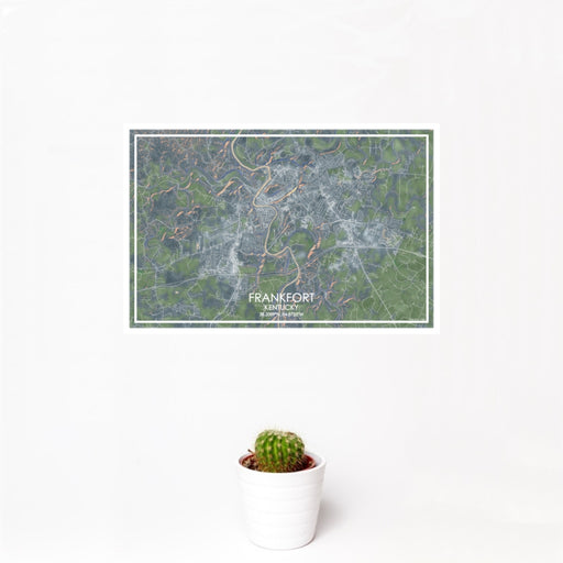 12x18 Frankfort Kentucky Map Print Landscape Orientation in Afternoon Style With Small Cactus Plant in White Planter