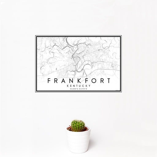 12x18 Frankfort Kentucky Map Print Landscape Orientation in Classic Style With Small Cactus Plant in White Planter