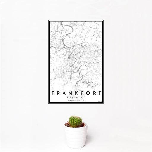 12x18 Frankfort Kentucky Map Print Portrait Orientation in Classic Style With Small Cactus Plant in White Planter