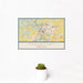 12x18 Frankfort Kentucky Map Print Landscape Orientation in Woodblock Style With Small Cactus Plant in White Planter