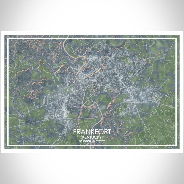 Frankfort Kentucky Map Print Landscape Orientation in Afternoon Style With Shaded Background