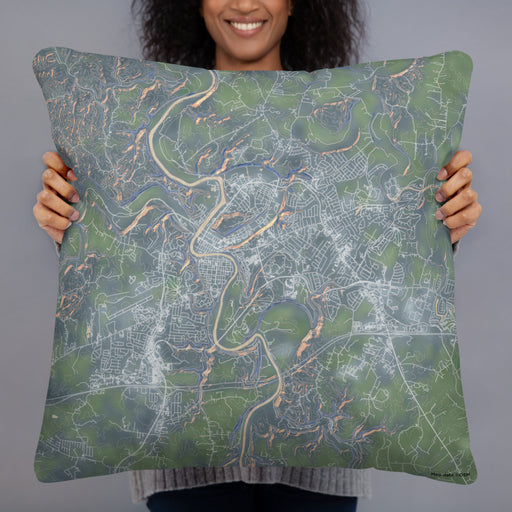 Person holding 22x22 Custom Frankfort Kentucky Map Throw Pillow in Afternoon