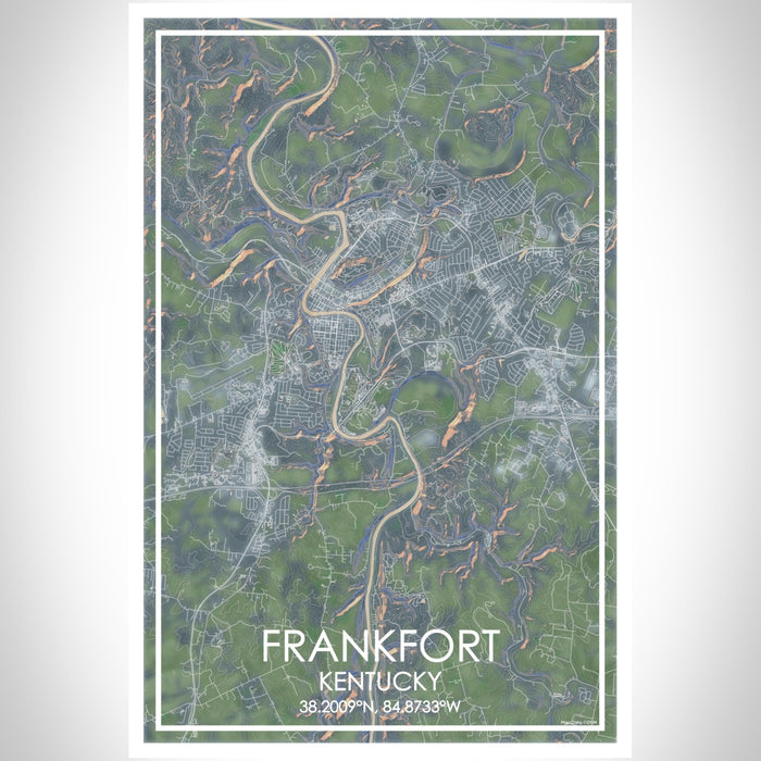 Frankfort Kentucky Map Print Portrait Orientation in Afternoon Style With Shaded Background