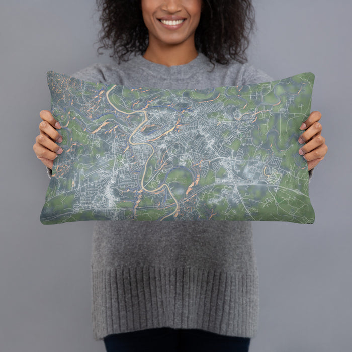 Person holding 20x12 Custom Frankfort Kentucky Map Throw Pillow in Afternoon