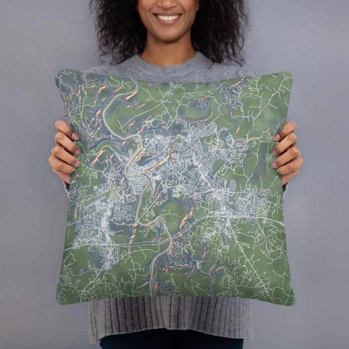 Person holding 18x18 Custom Frankfort Kentucky Map Throw Pillow in Afternoon