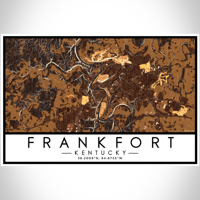 Frankfort Kentucky Map Print Landscape Orientation in Ember Style With Shaded Background