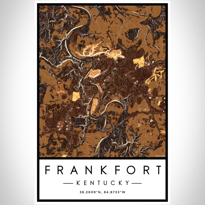 Frankfort Kentucky Map Print Portrait Orientation in Ember Style With Shaded Background