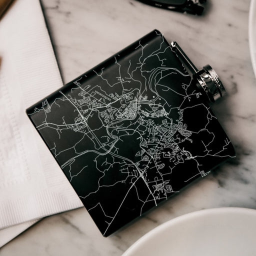 Frankfort Kentucky Custom Engraved City Map Inscription Coordinates on 6oz Stainless Steel Flask in Black