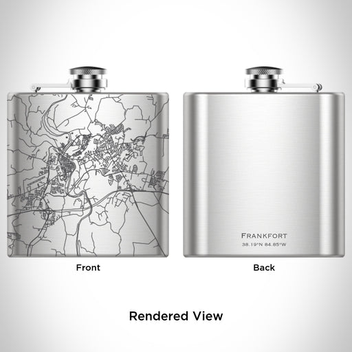 Rendered View of Frankfort Kentucky Map Engraving on 6oz Stainless Steel Flask