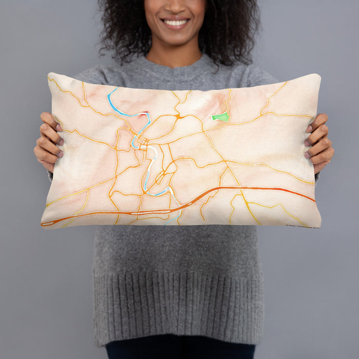 Person holding 20x12 Custom Frankfort Kentucky Map Throw Pillow in Watercolor